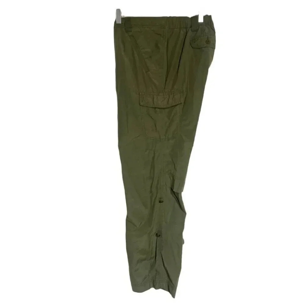 Lands End Cargo Pants 14P Olive Green Roll Tab Convertible Hiking Utility